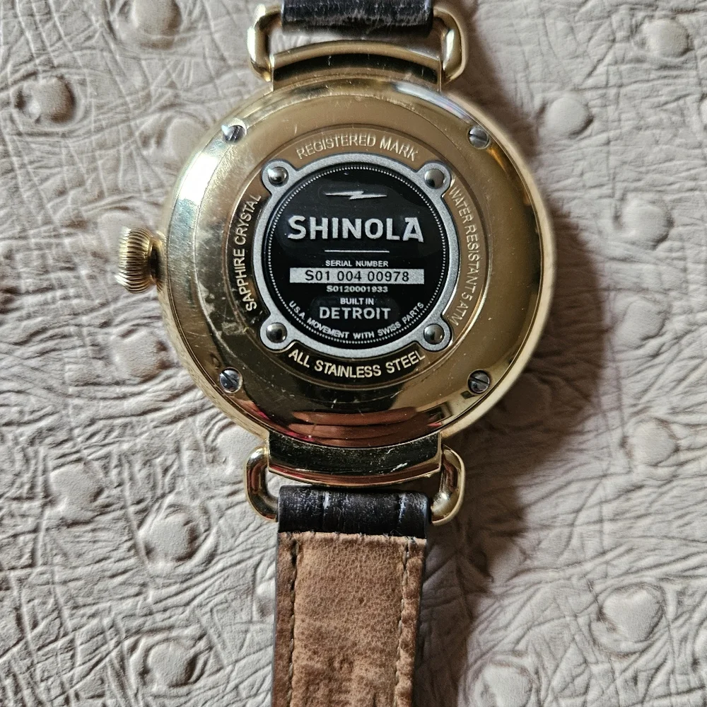 Shinola Gold Case with Brown Leather Strap Watch - Picture 8 of 12